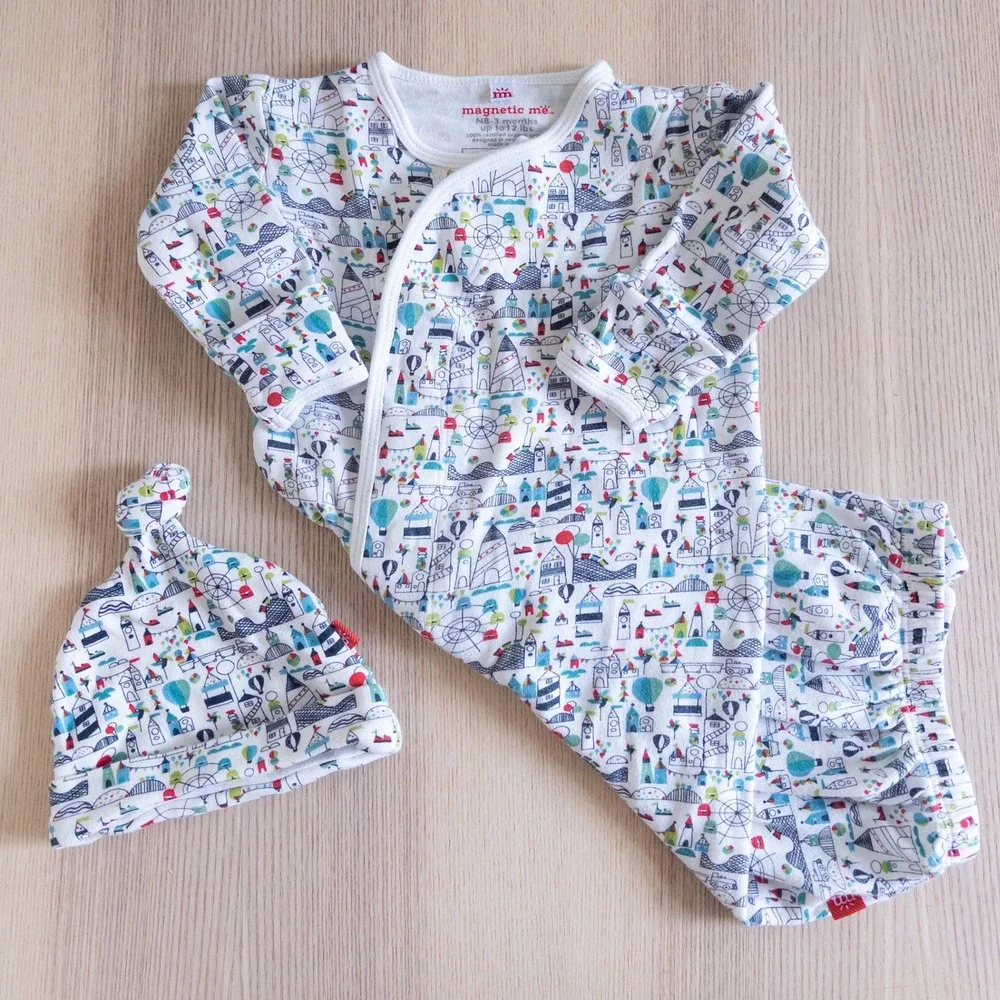 Magnetic Me Sleep Gown Hat Set White Amusement Park Organic Cotton Baby 0-3M